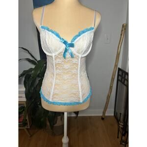 Dreamy White Lace & Aqua Blue Coquette Corset Bustier Size M Festival Dollette